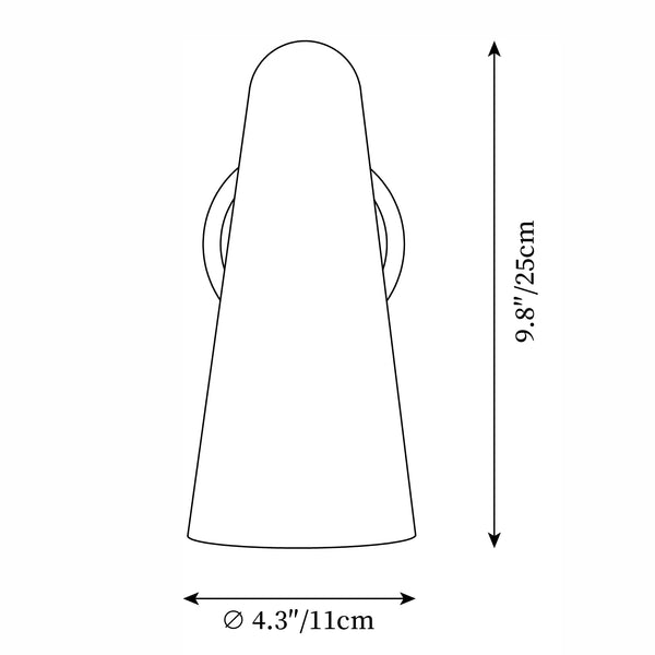 Schemat wymiarowy pojedynczej lampy ściennej o średnicy 11 cm x wys. 25 cm
