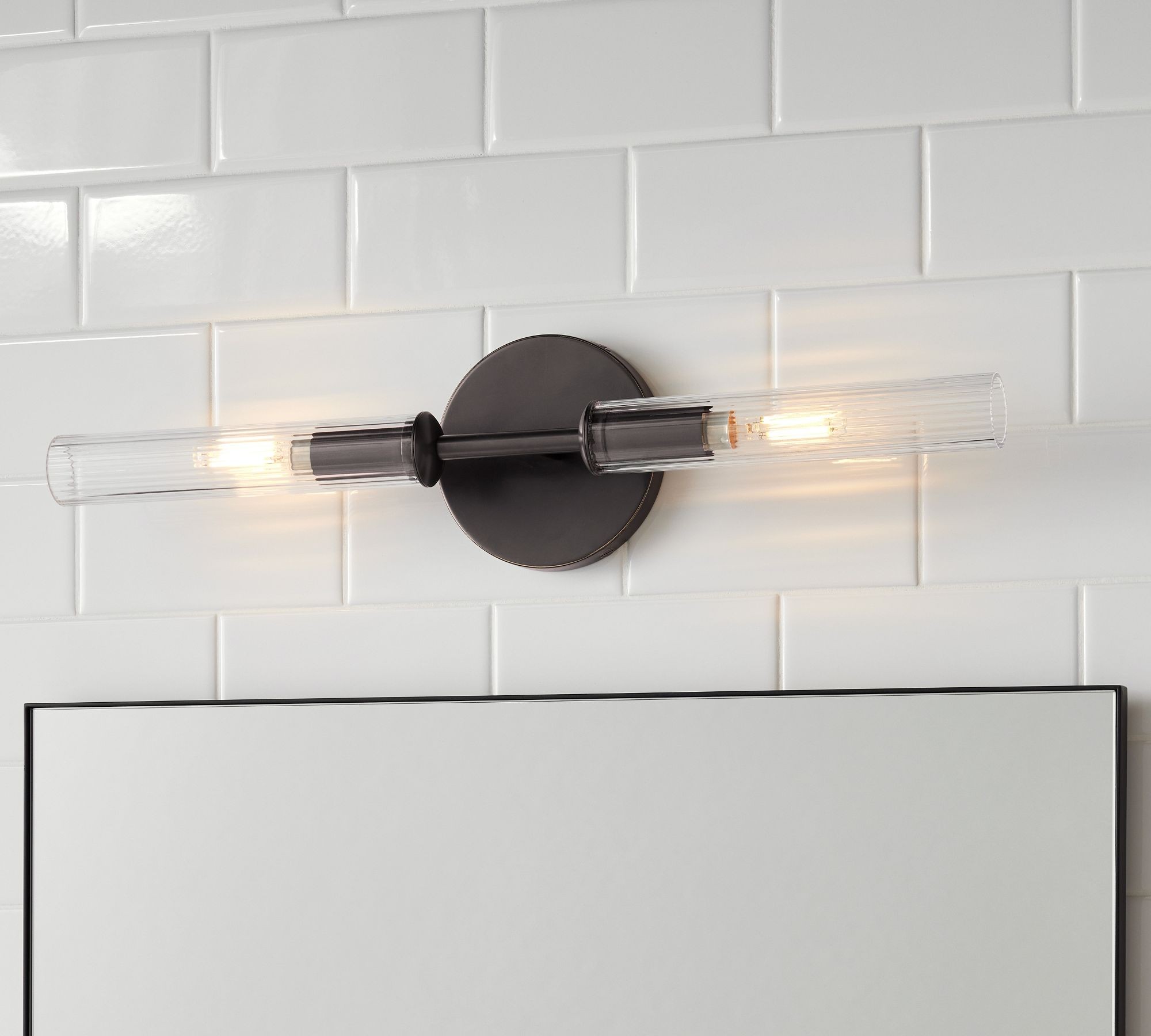 Bravira Ribbed Glass Wall Lamp - Tube Metal Light in Classic Finishes T075