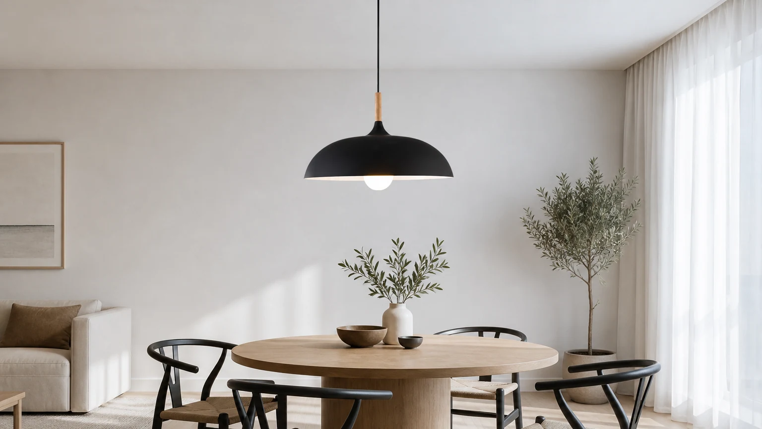 Scandinavian Pendant Light in a horizontal interior scene
