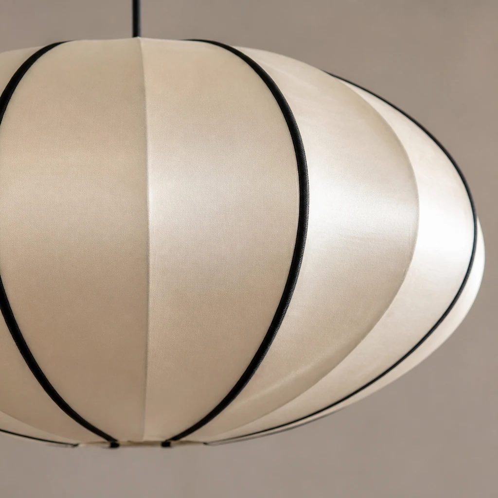 Zbliżenie na klosz i wykończenie lampy wiszącej Vintage Silk Lantern M575