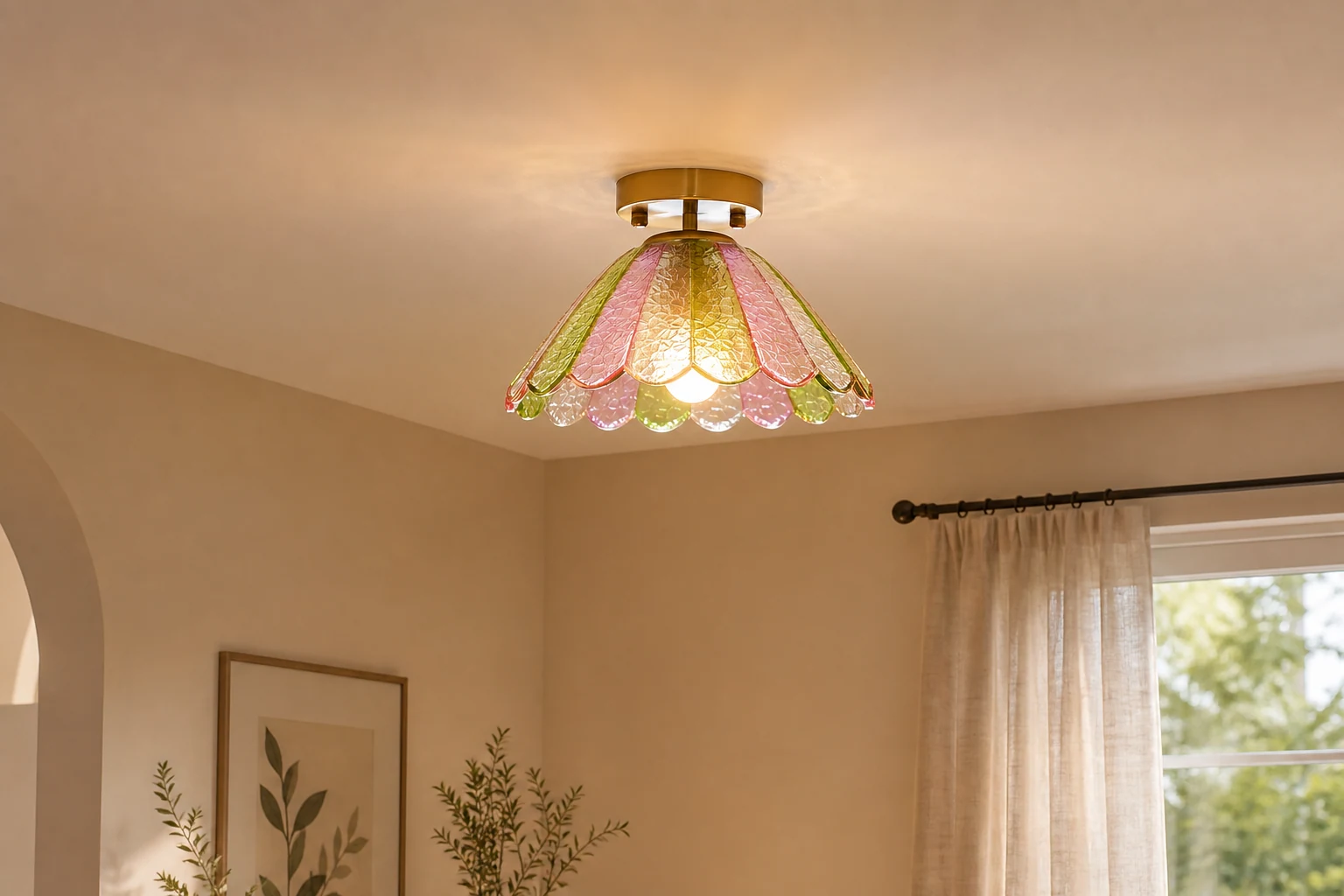 Lampa sufitowa Leira ze spódnicą w scenie lifestylowej