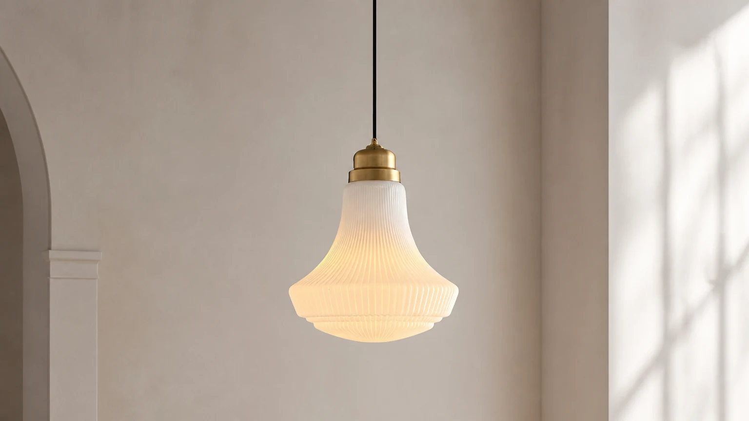 Klasyczna mosiężna alabastrowa szklana lampa wisząca M424 w ciepłej scenerii wnętrza