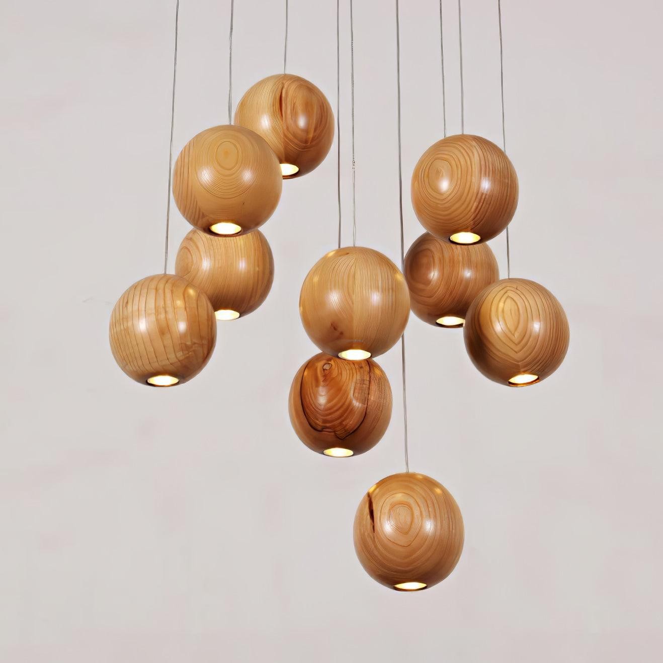 Wooden Orb Sphere Cluster Pendant Light G72