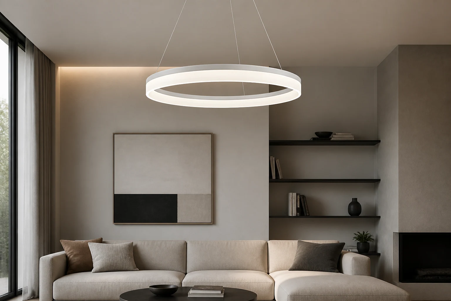Okrągła lampa sufitowa LED CUMULUS pokazana w scenie lifestylowej