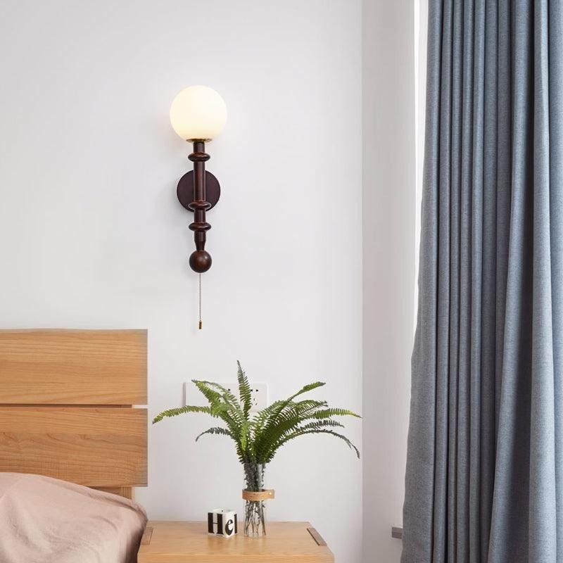 French Simple Vintage Bedside Wooden Glass Wall Lamp M428