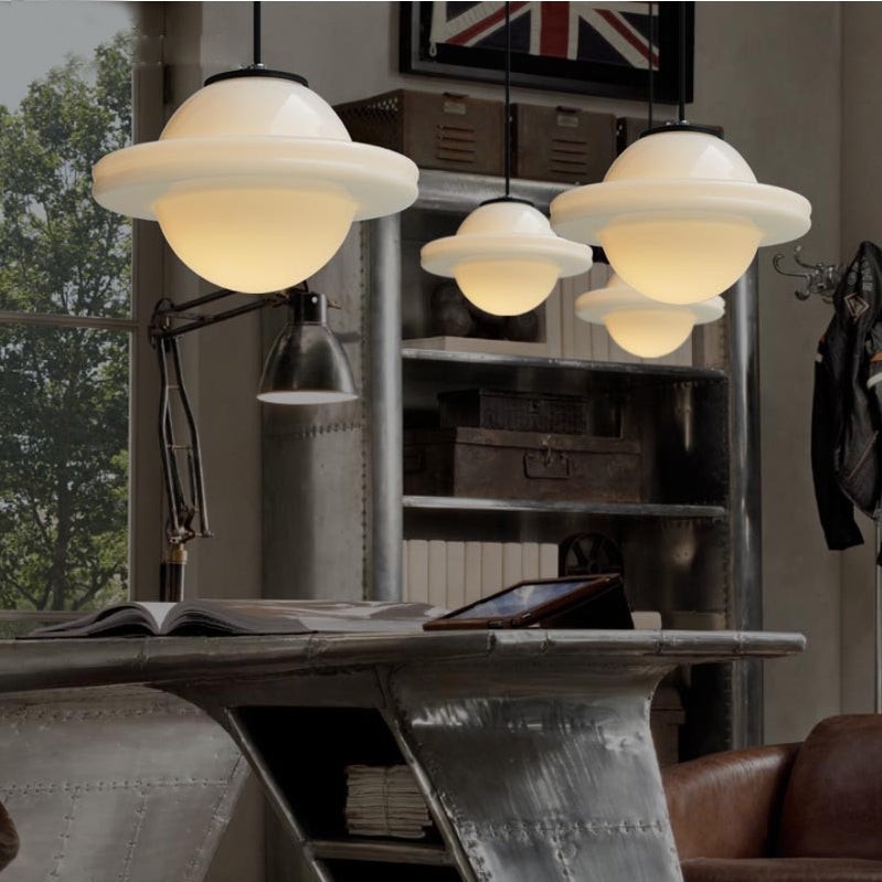 Modern White Milk Glass Geometric Jar Pendant Lamp S167