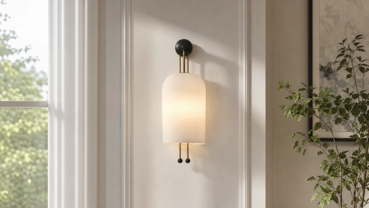 Szeroka scena wewnętrzna ze szklanym kinkietem Lantern D478