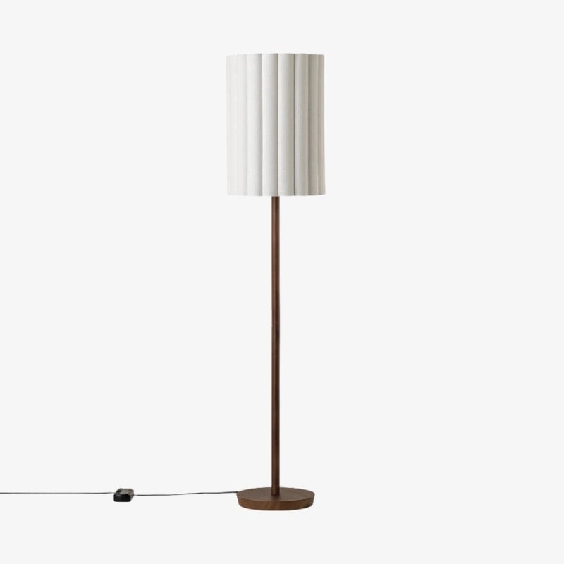 Linbron Walnut Wood Floor Lamp with Fluted Linen Shade - Modern Natural Home Decor T648