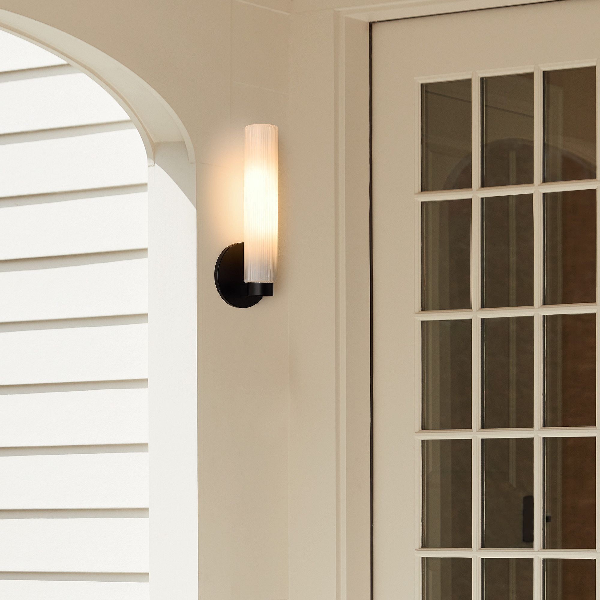 Rivora Fluted Glass Indoor Outdoor Sconce - Modern Wall Light for Home Decor T097
