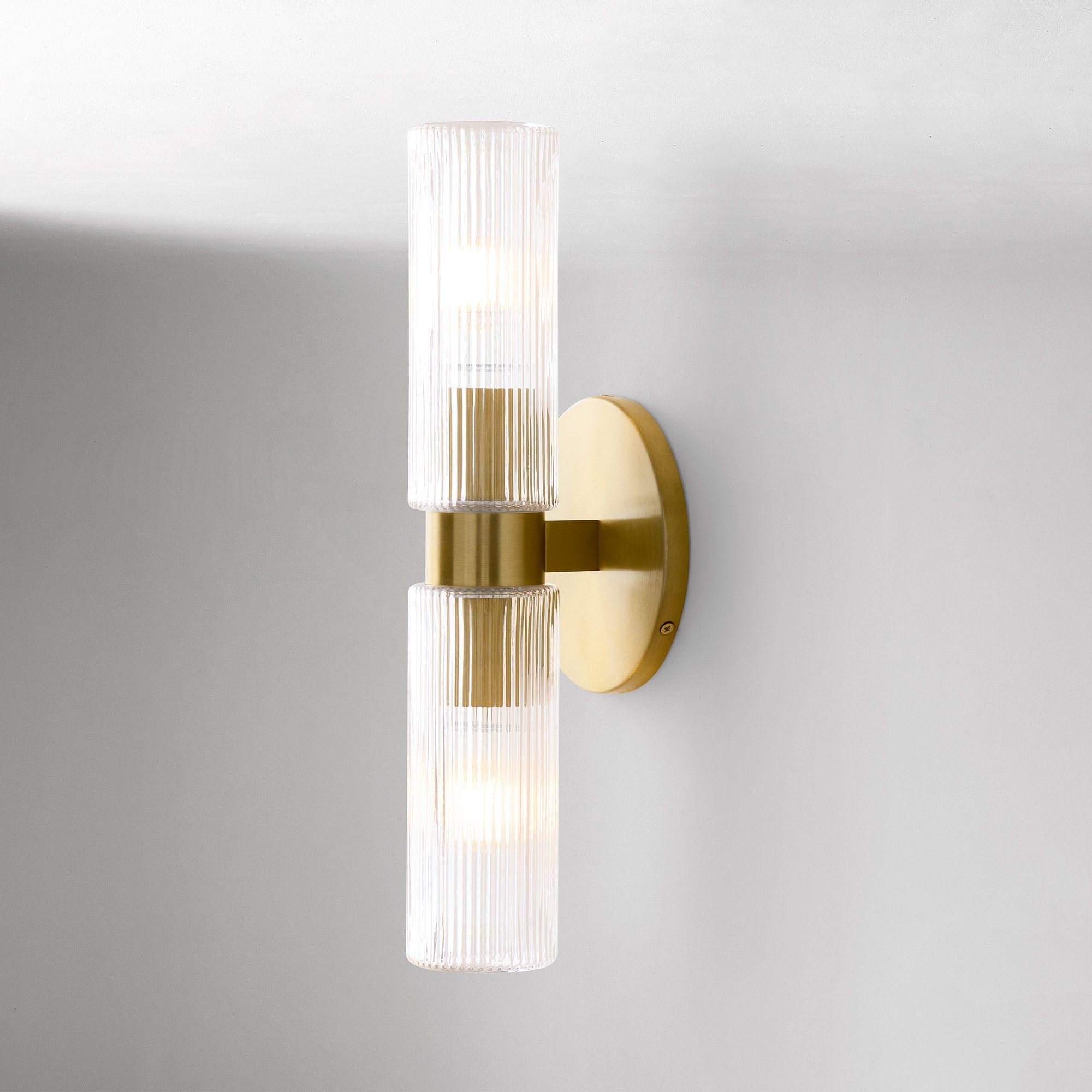 Rivora Fluted Glass Double Short Sconce - Indoor Outdoor Wall Light Elegance T095