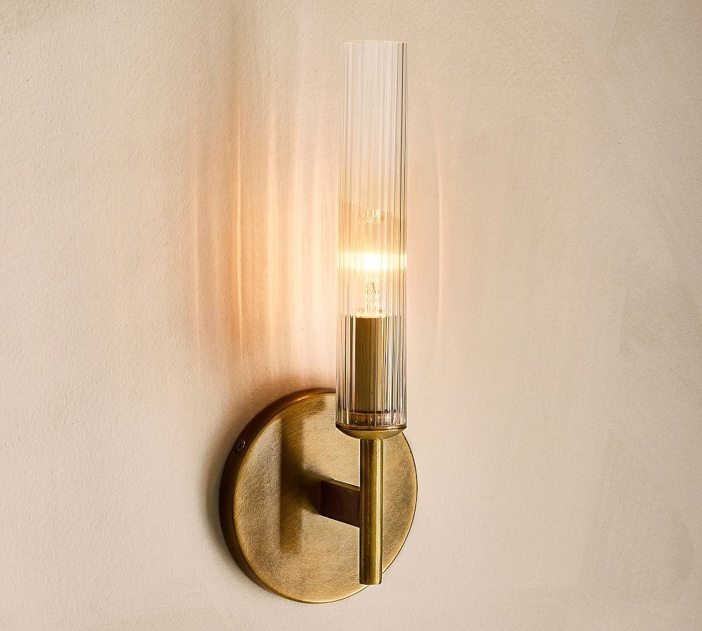 Bravira Ribbed Glass Wall Lamp - Tube Metal Light in Classic Finishes T075