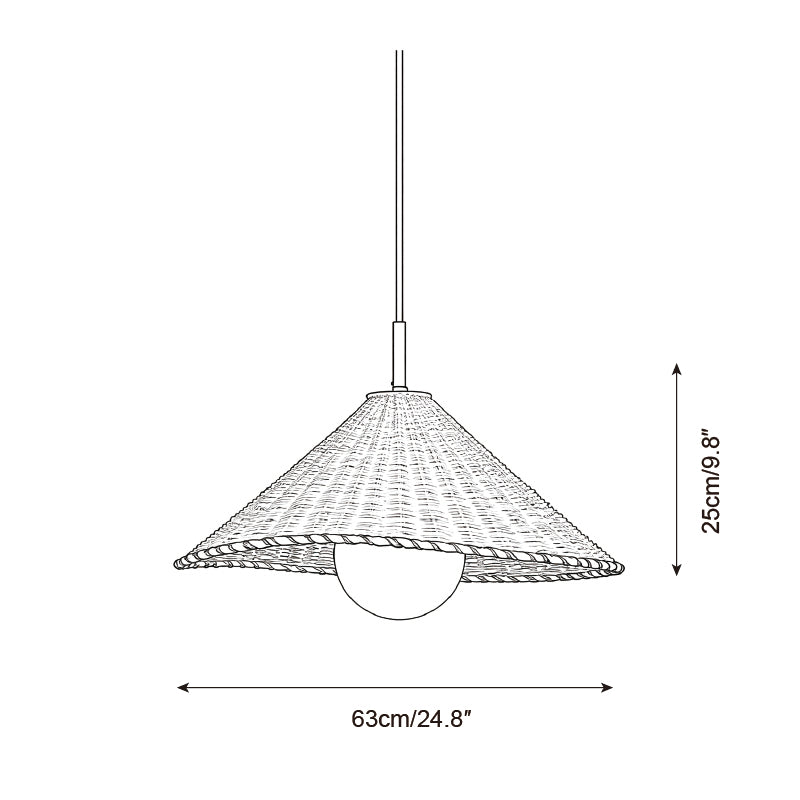 Schemat wymiarów lampy wiszącej o średnicy 63 cm i wys. 25 cm