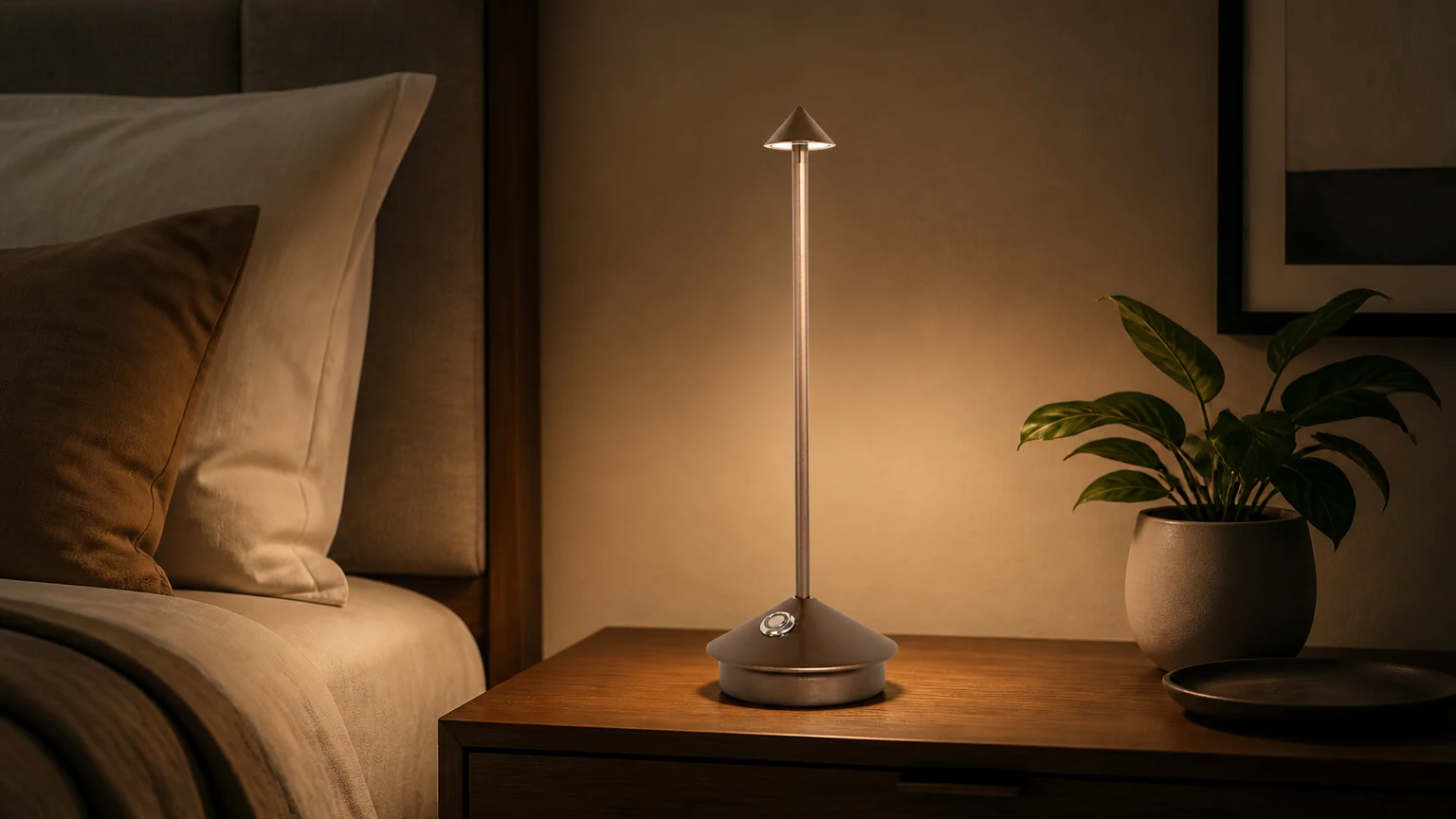 Pina rechargeable LED table lamp in a wide room scene