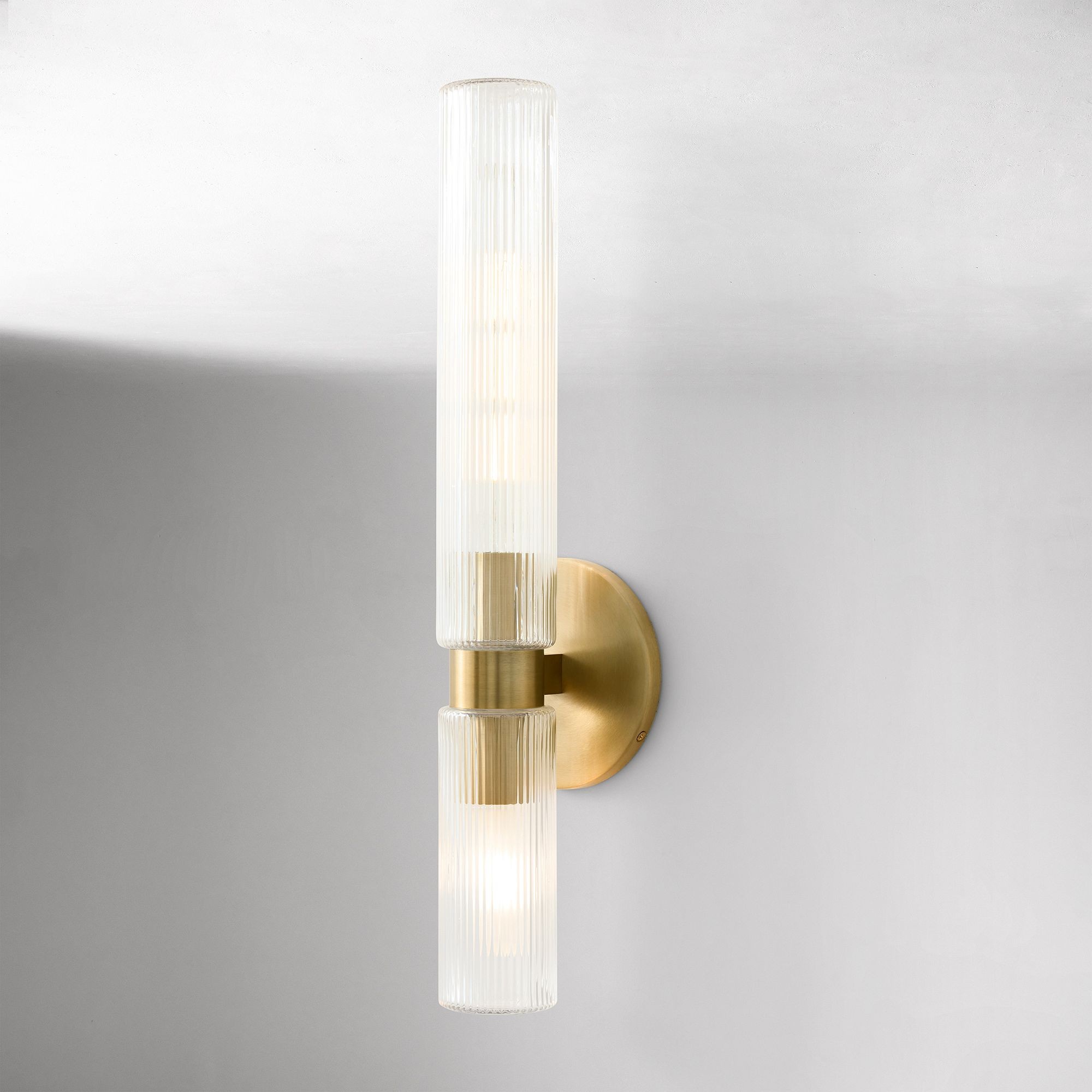 Rivora Fluted Glass Double Short Sconce - Indoor Outdoor Wall Light Elegance T095