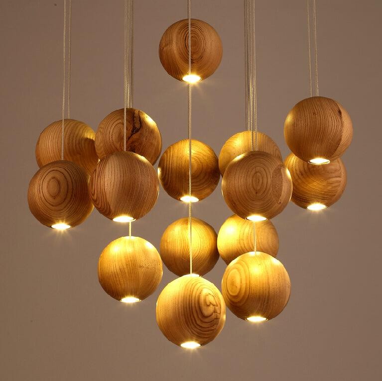 Wooden Orb Sphere Cluster Pendant Light G72