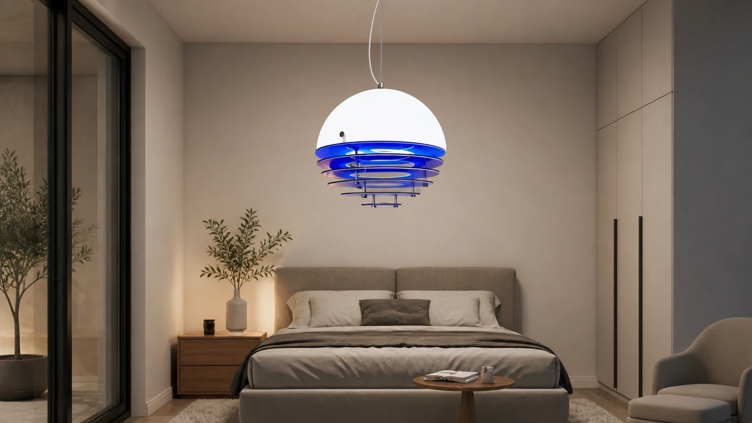 Akrylowa lampa wisząca z warstwową poświatą w nowoczesnej scenerii pomieszczenia