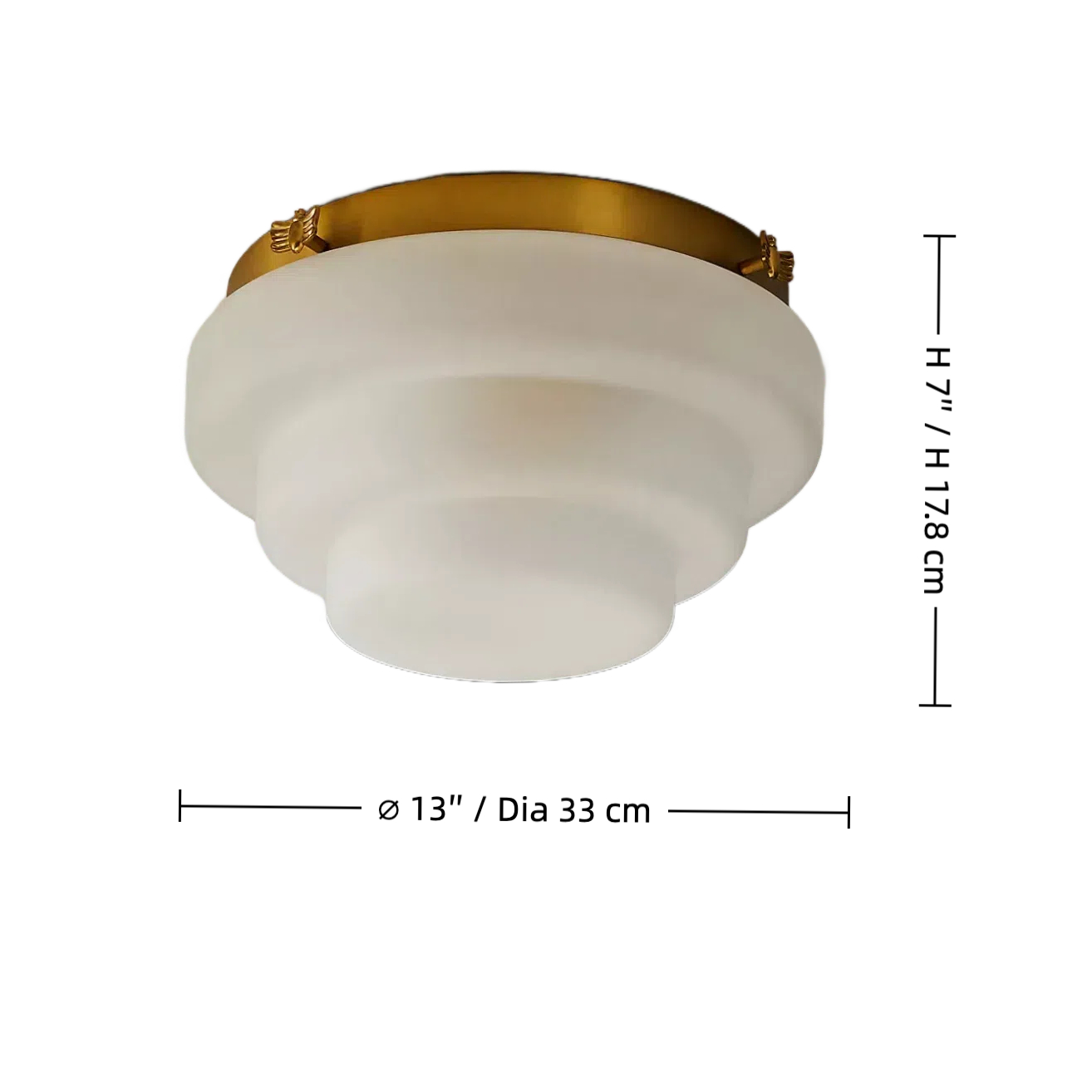 Måttdiagram för Capigia taklampa för infälld montering som visar 33 cm diameter och 18 cm höjd