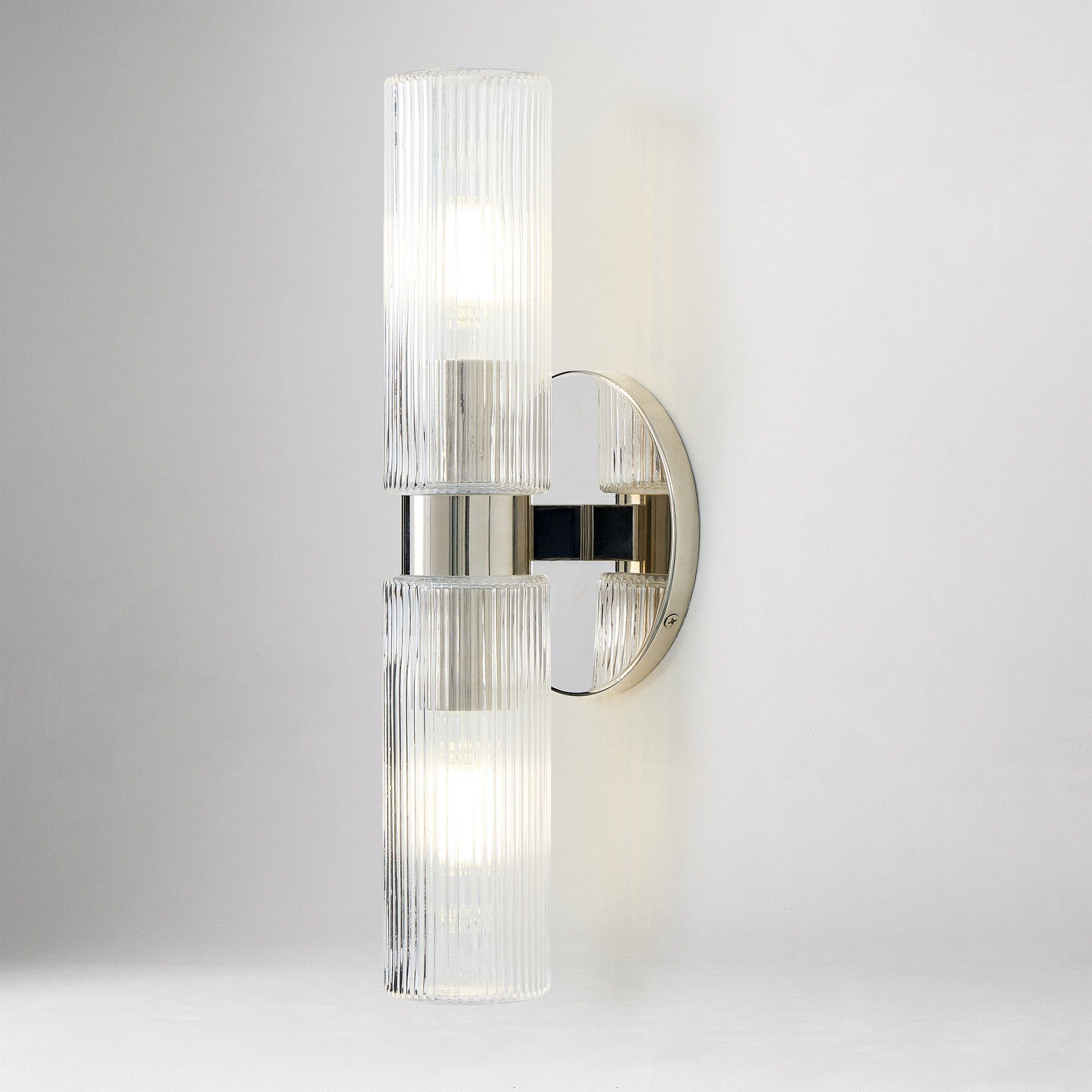 Rivora Fluted Glass Double Short Sconce - Indoor Outdoor Wall Light Elegance T095