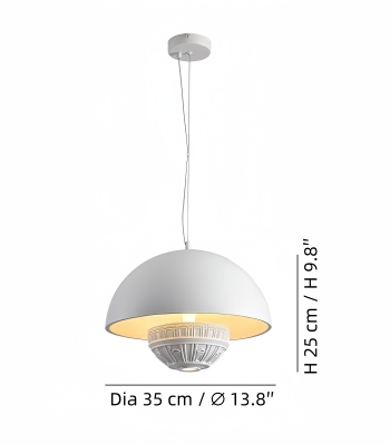 Schemat wymiarowy półokrągłej metalowej lampy wiszącej M345