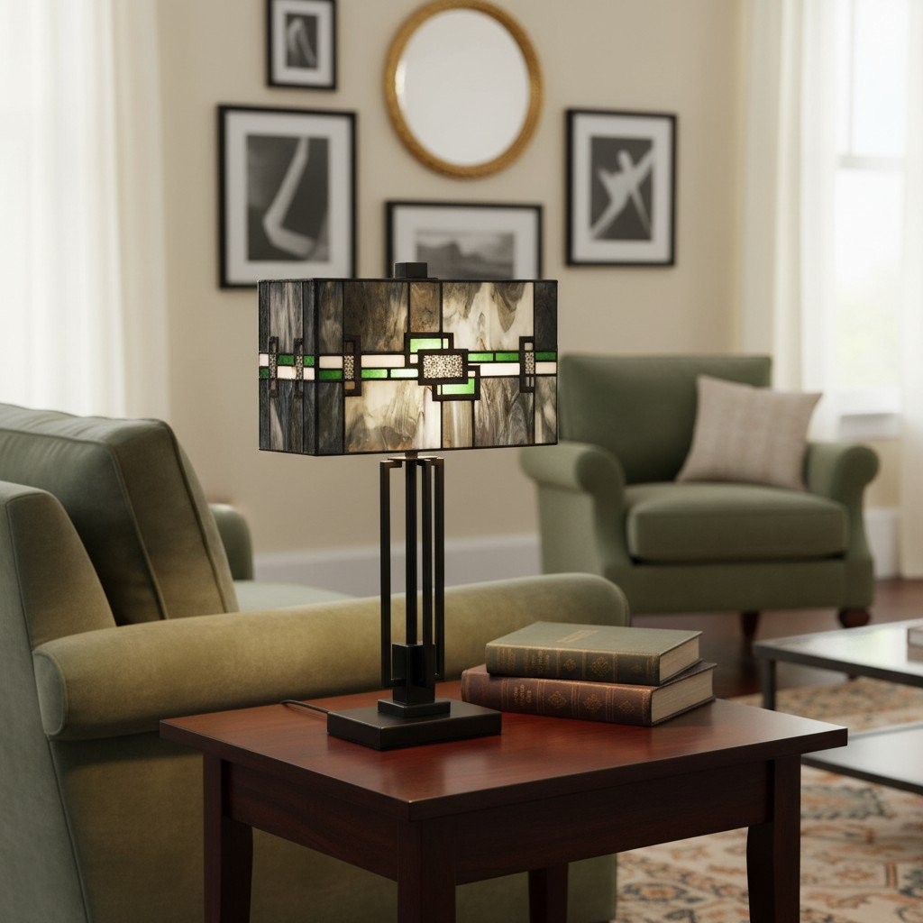 Culletto Stained-Glass Rectangular Table Lamp - Artisan Look for Bedrooms and Hallways T646