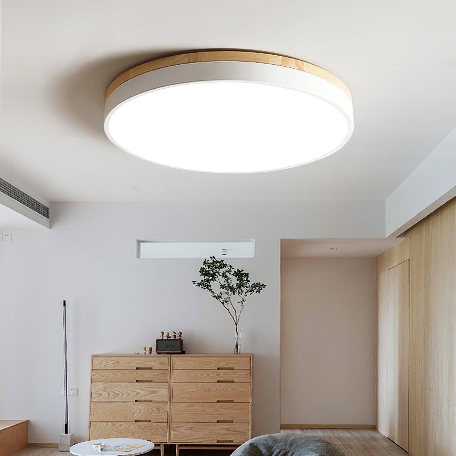White Round Wooden Ceiling Lamp M298