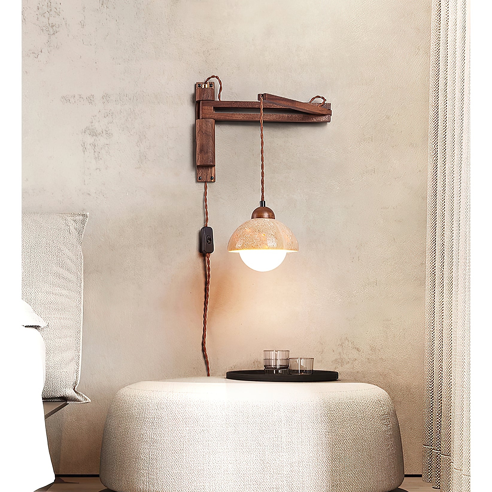 Tia Travertine Swing Arm Plug-in Sconce D685