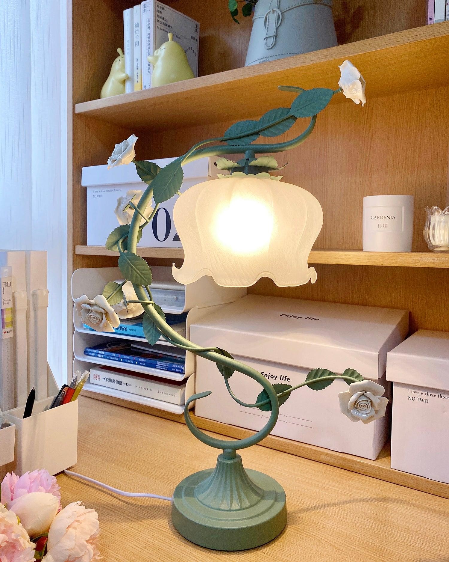 Green Pink White Rose Flower Table Lamp M209