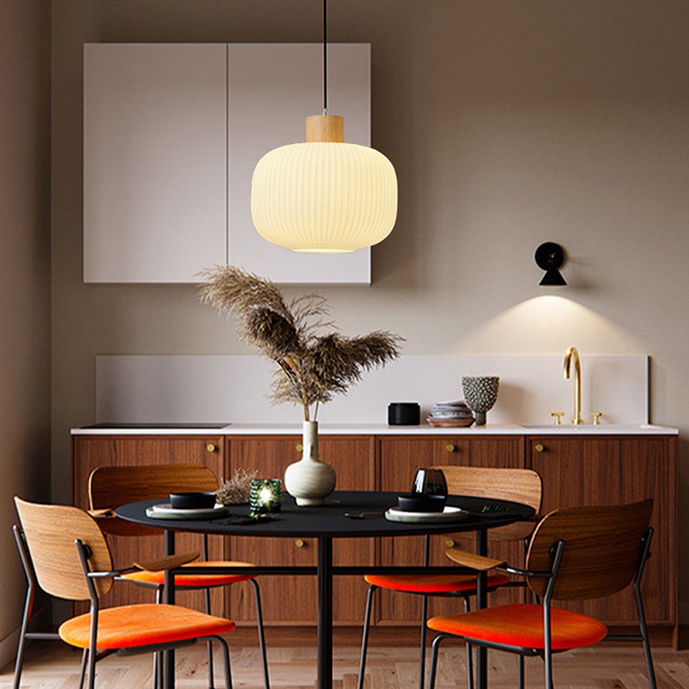 Nordic White Lantern-Like Glass Pendant Lamp M127