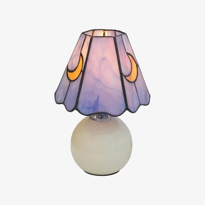 Stellum Mushroom Moon Stained Glass Table Lamp Artistic Accent Light Ceramic Base for Living Spaces T552