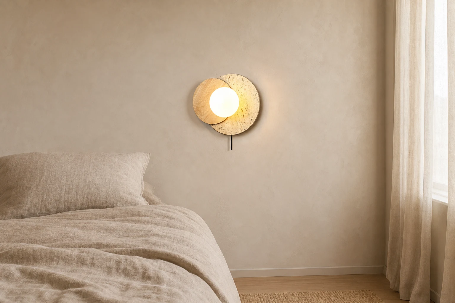 Scena lifestylowa przedstawiająca kinkiet Wabi-sabi Eclipse w kontekście