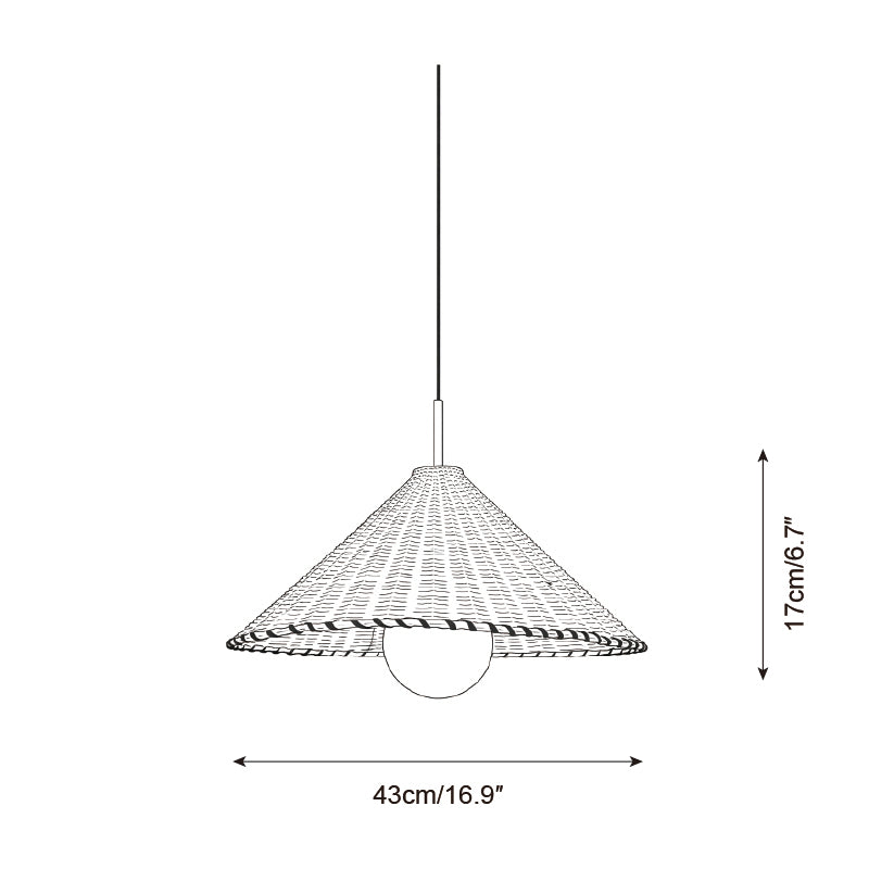 Schemat wymiarowy lampy wiszącej o średnicy 43 cm i wys. 17 cm