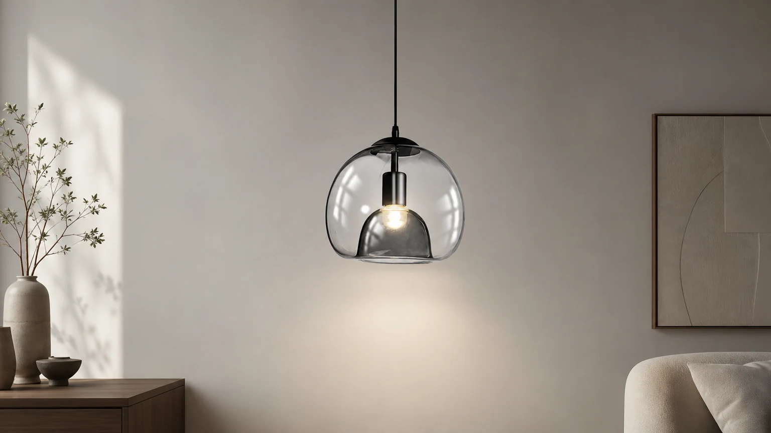 Pozioma scena wnętrza z lampą wiszącą Pearl Essence