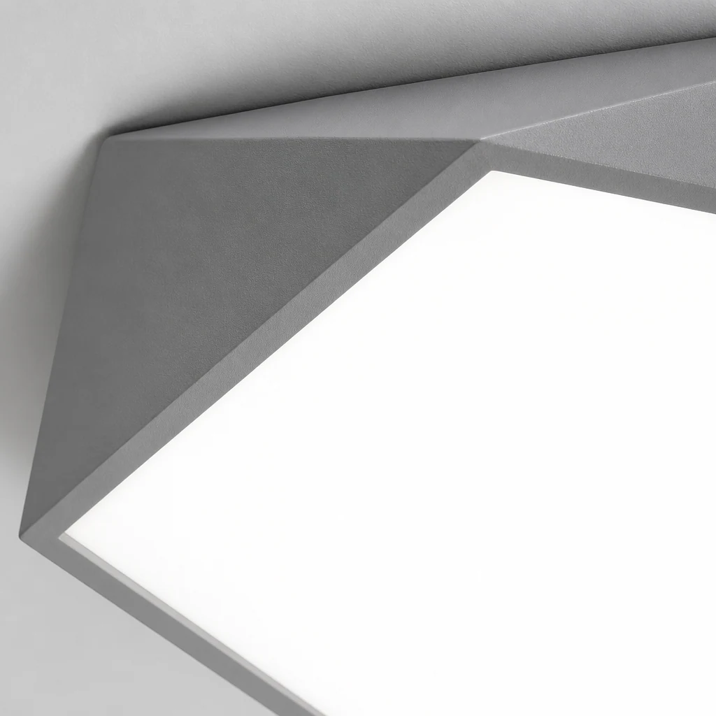 Close-up detail of LEXA geometric LED ceiling light finish and acrylic diffuser