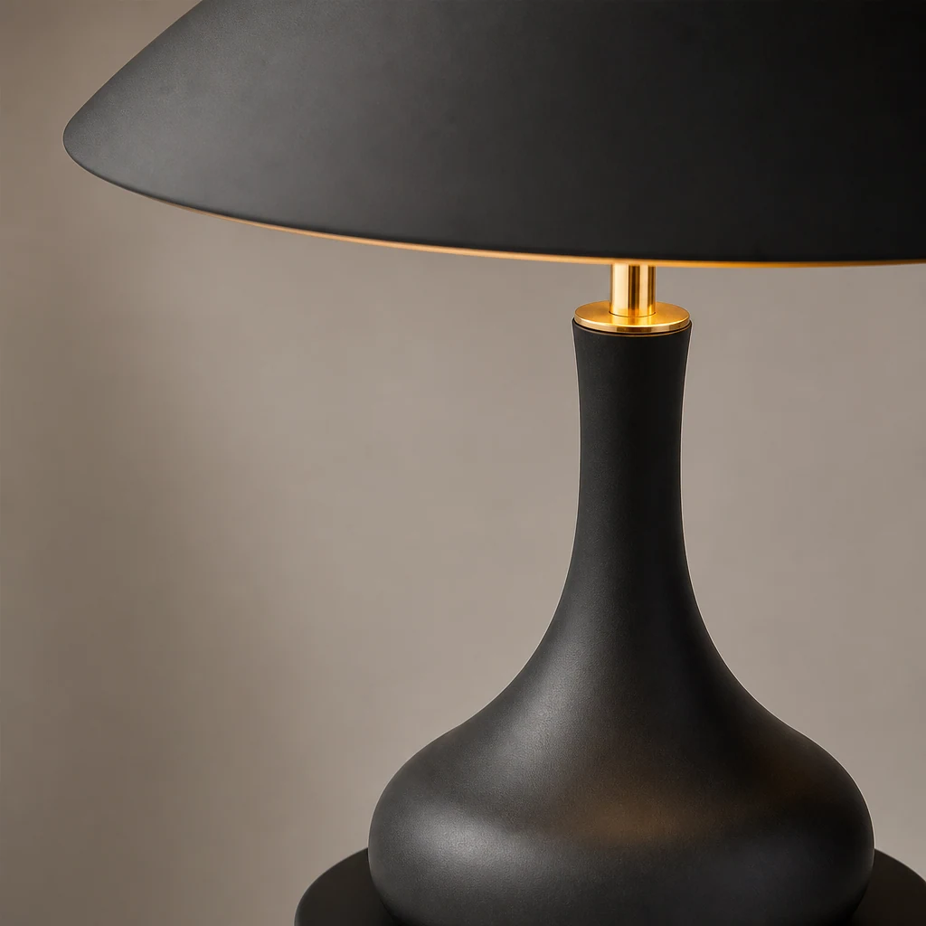 Zbliżenie lampy wiszącej Torill D74 ze szkła i metalowego wykończenia