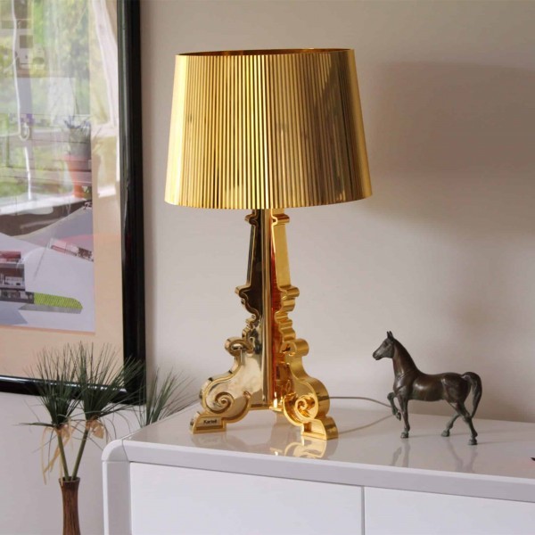 Orange acrylic Bourgie lamp on a cabinet