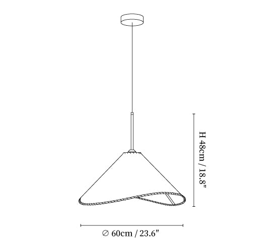 Schemat wymiarowy lampy wiszącej z tkaniny Twisted Shade M504