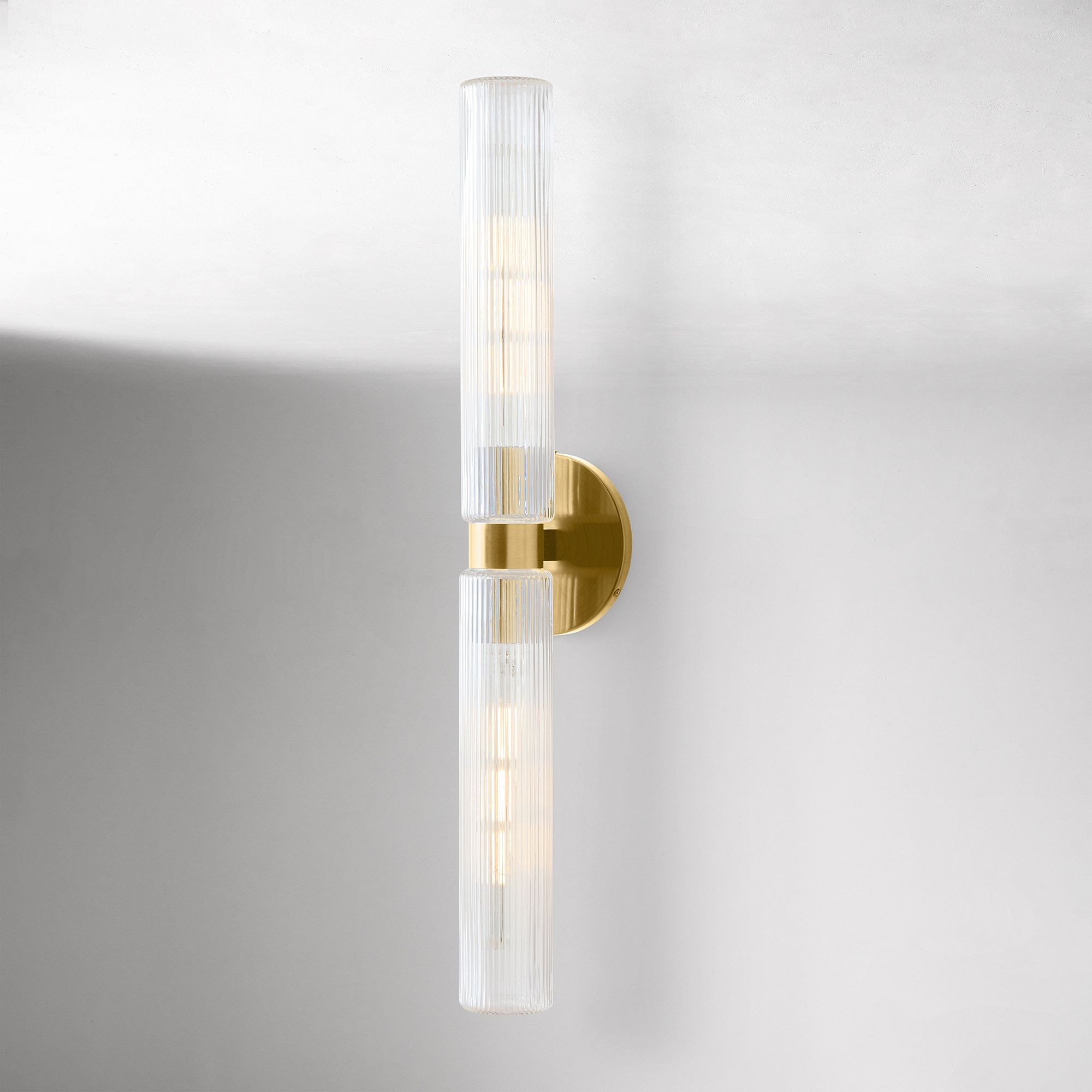 Rivora Modern Fluted Glass Wall Light - Double Short Indoor Outdoor Sconce T168