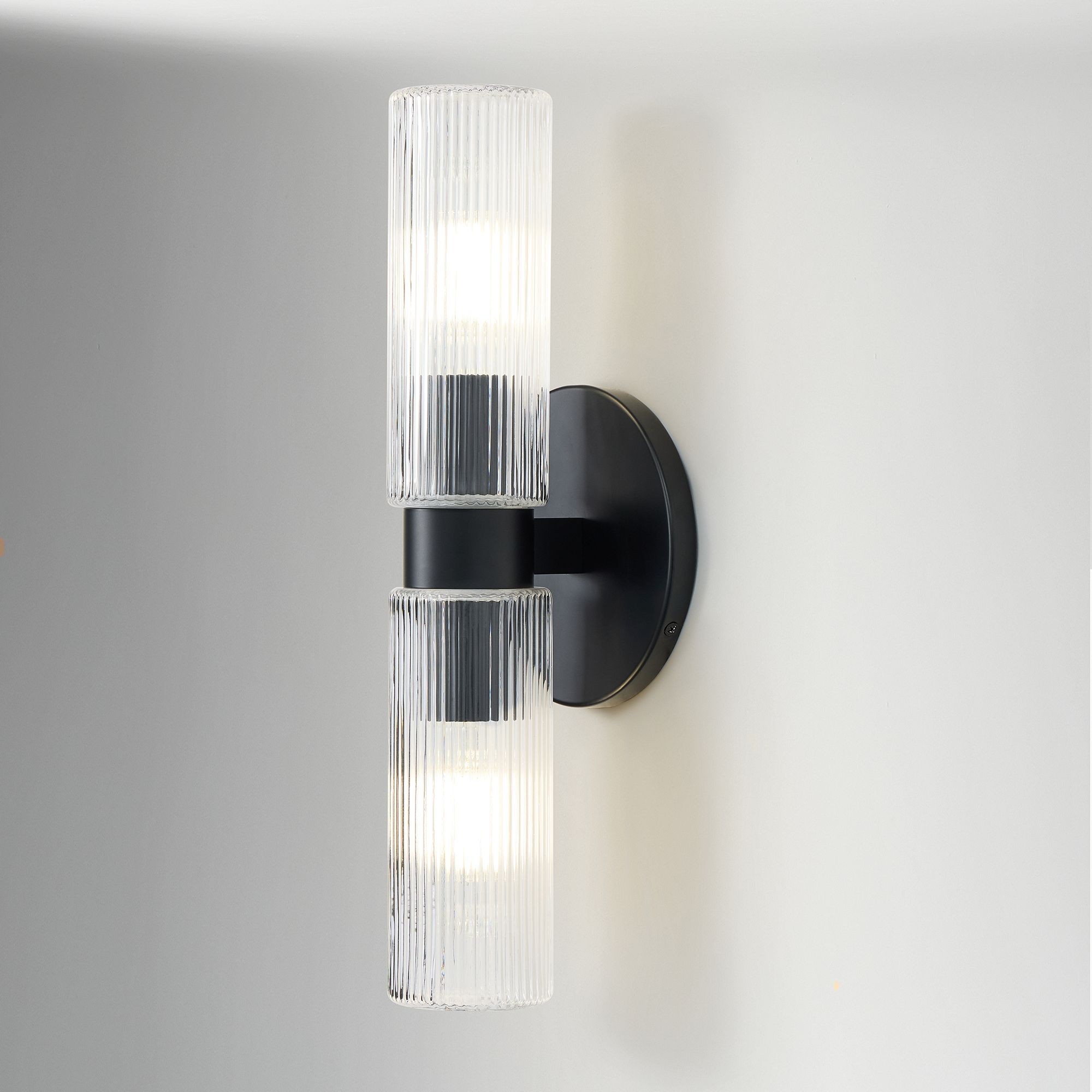 Rivora Fluted Glass Double Short Sconce - Indoor Outdoor Wall Light Elegance T095