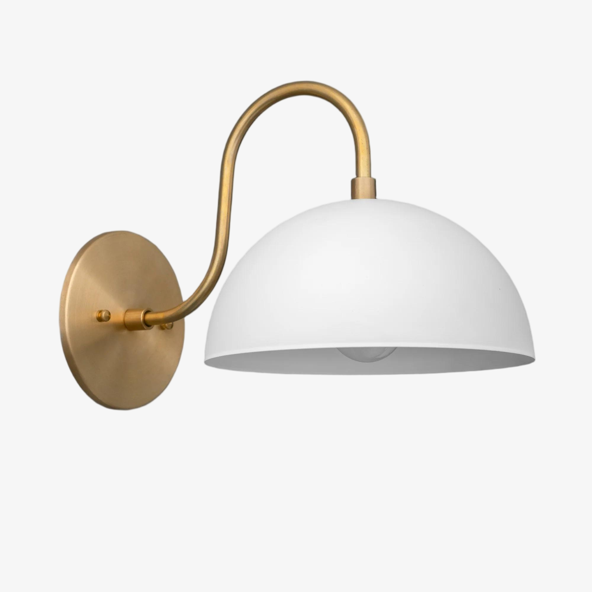 Curva Metal Industrial Wall Sconce - Curved Brass Arm - Hammered Dome Light Fixture T408