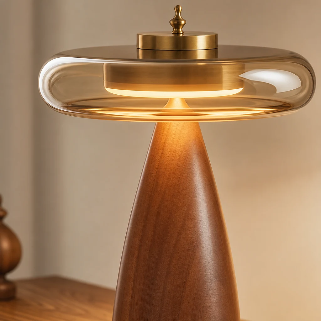 Zbliżenie na materiały i wykończenie lampy stołowej Solmira