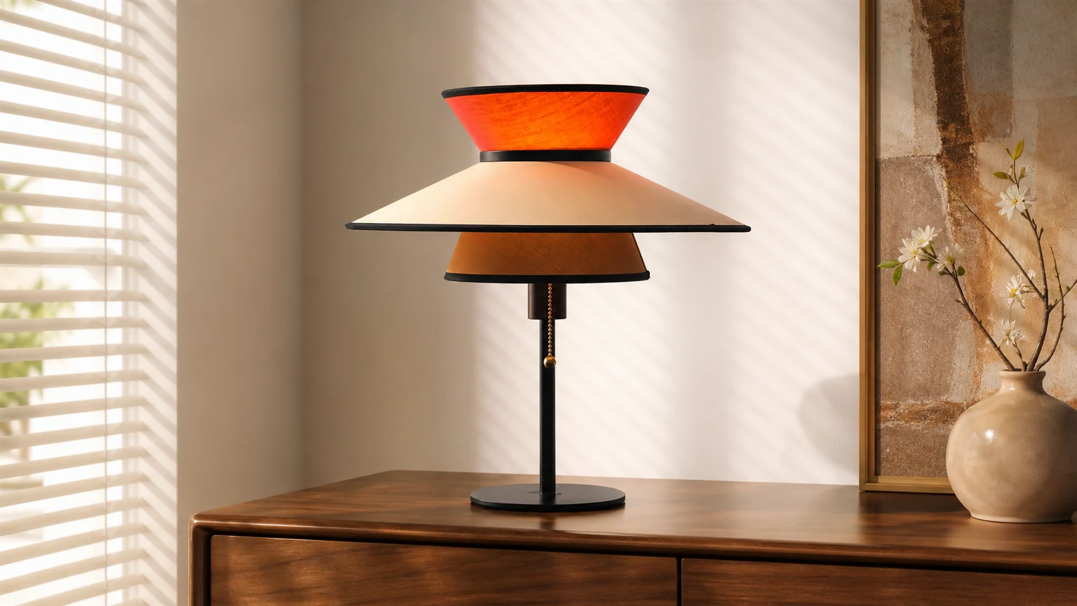 Lampa stołowa Lunetra D198 stylizowana na ciepłą scenę wnętrz