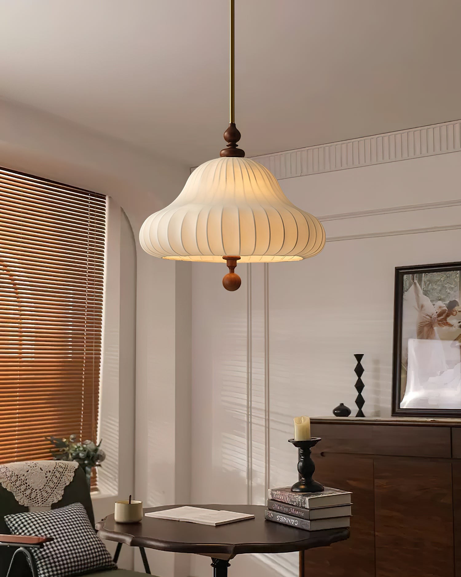 Modern Creative Retro Wabi-Sabi Style Fabric Wood Pendant Light M464