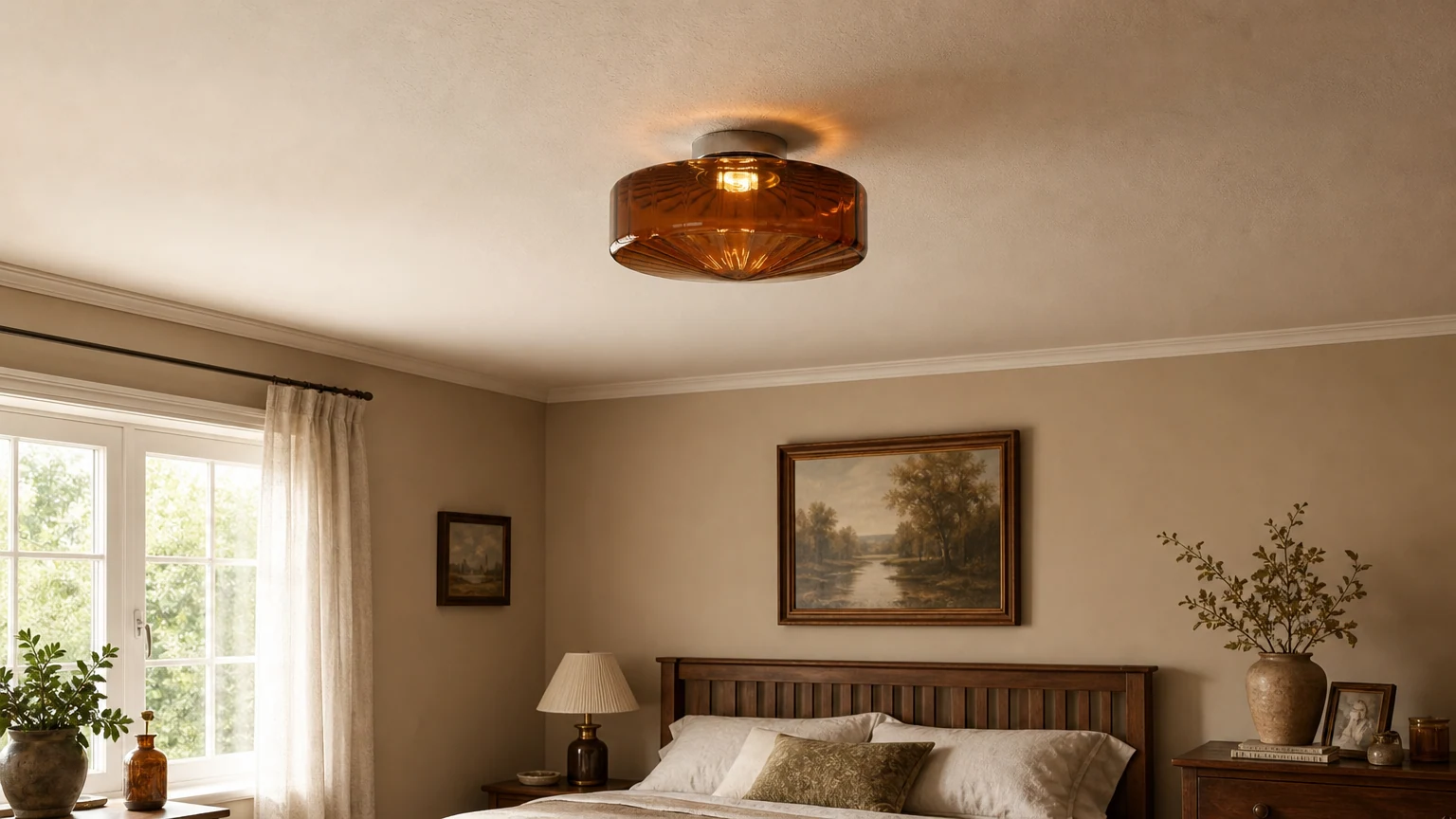 Lampada da soffitto a incasso Ripplara con effetto increspature d'acqua in vetro, perfetta per una stanza dal caldo stile vintage.