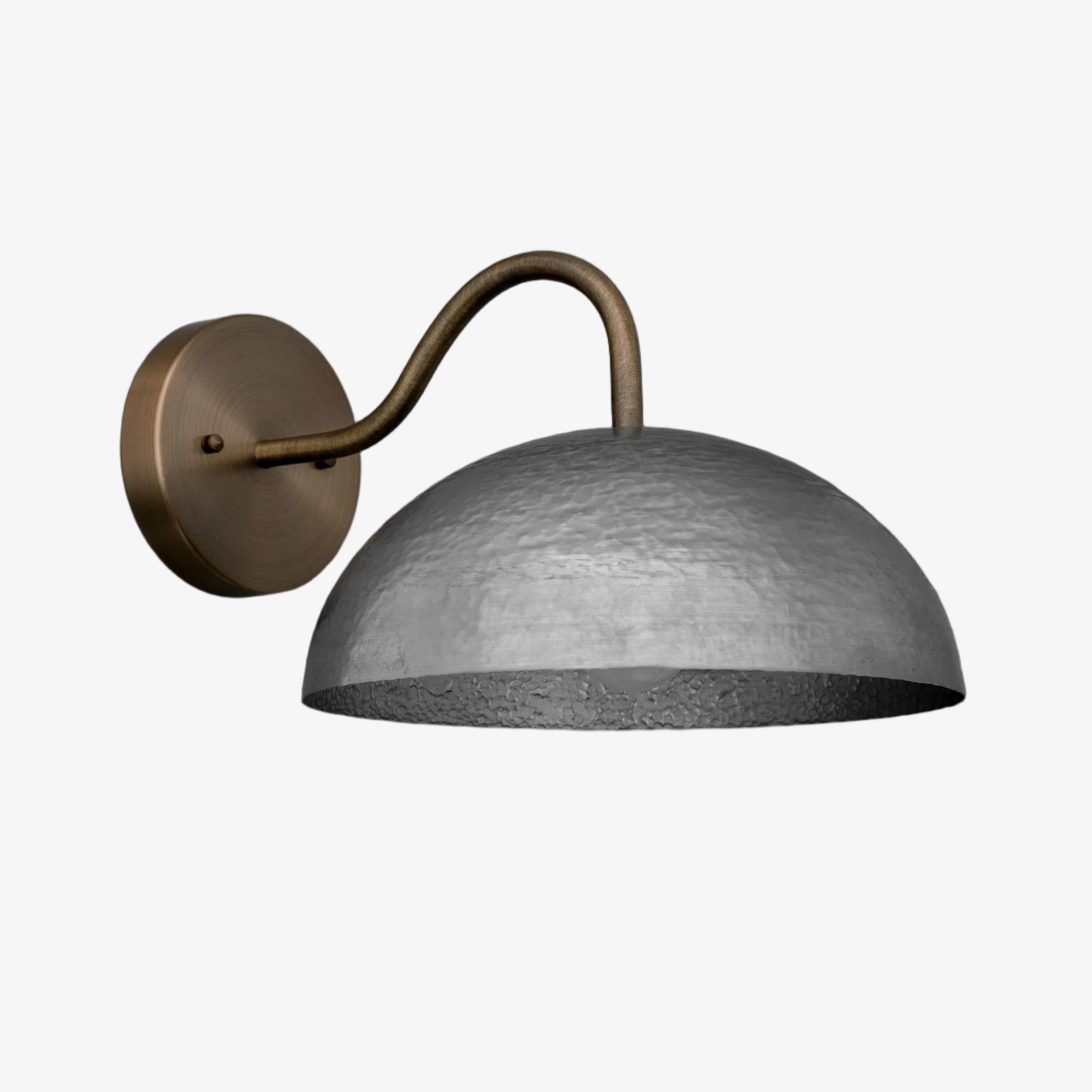 Curva Metal Industrial Wall Sconce - Curved Brass Arm - Hammered Dome Light Fixture T408