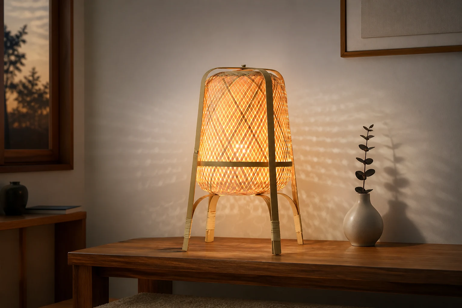 Lampa stołowa z tkaniny bambusowej w stylu lifestylowym