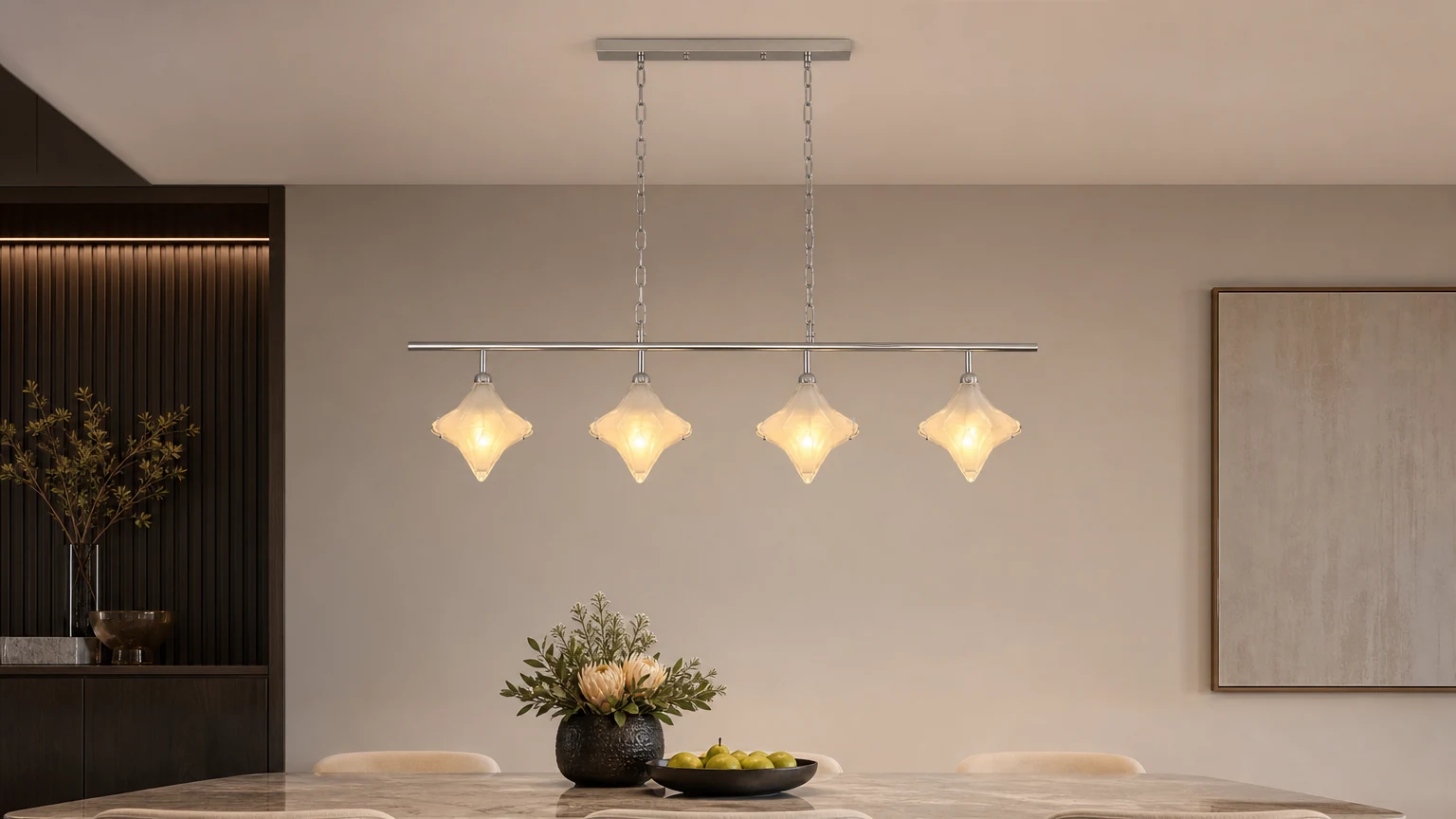 Liniowa lampa wisząca w kształcie gwiazdy Astris Cassiopeia T440 we wnętrzu