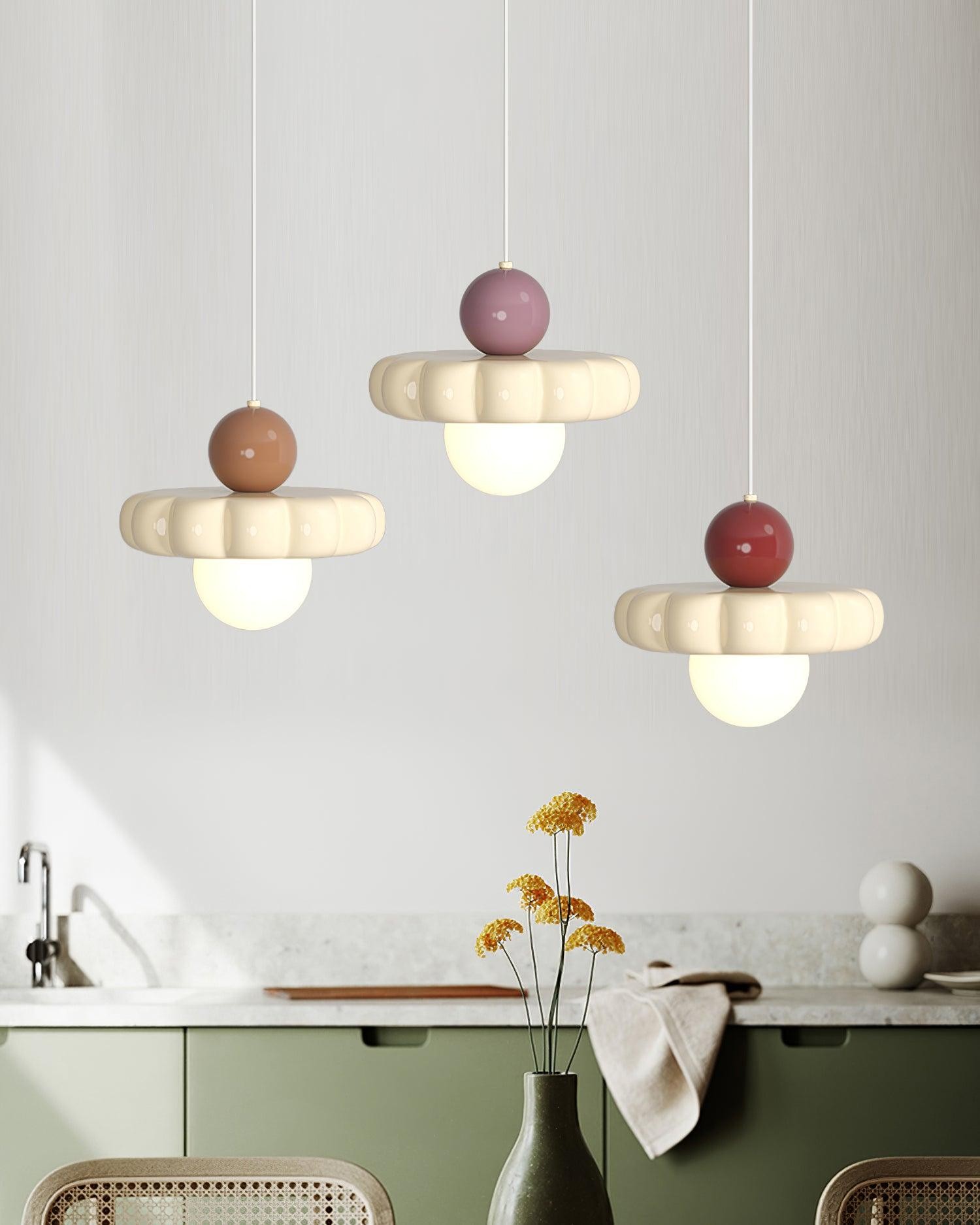 Cream Style Long Line Pumpkin Texture Pendant Lamp M275