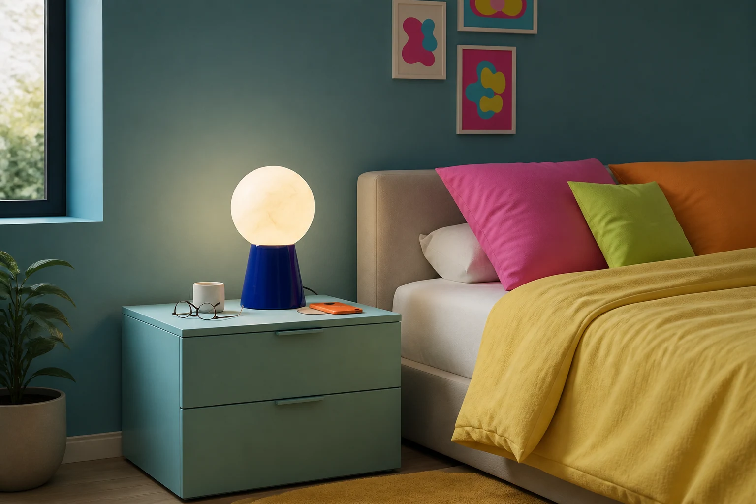 Mini lampa stołowa Bilia w stylizowanej scenie wnętrza