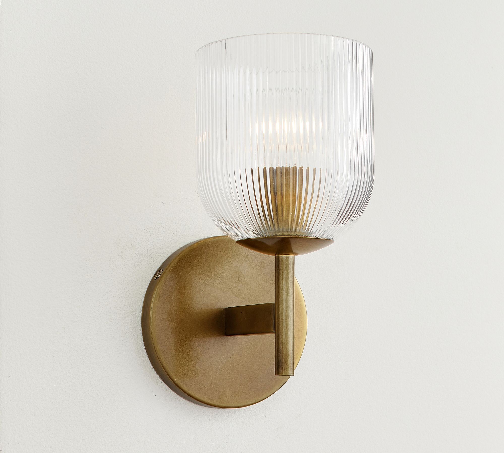 Bravira Ribbed Glass Sconce - Metal Wall Light with Clear Glass Shade T074