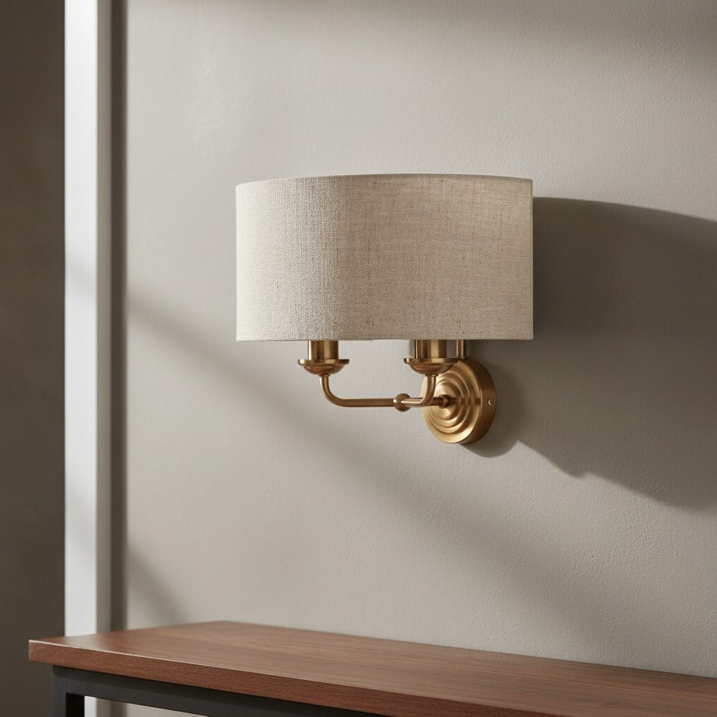 Tela Classic Wall Sconce with Fabric Shade - Elegant Metal Finish Wall Light for Living Room or Bedroom T654